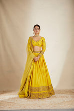 Load image into Gallery viewer, Mustard Chanderi Silk Crepe Bead Embroidered Lehenga Set
