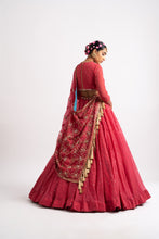 Load image into Gallery viewer, Deep Coral Silk Organza Heavy Dupatta Lehenga Set