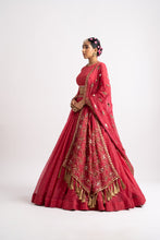 Load image into Gallery viewer, Deep Coral Silk Organza Heavy Dupatta Lehenga Set