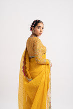 Load image into Gallery viewer, Yellow Hand Cut Mirror Border Saree Set