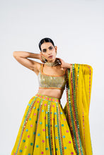 Load image into Gallery viewer, MOSS GREEN FLOWER LEHENGA SET WITH METALLIC BLOUSE