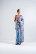 Load image into Gallery viewer, ICE BLUE HEAVY MIRROR WORK SAREE WITH METALLIC BLOUSE