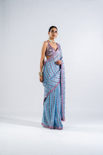 Load image into Gallery viewer, ICE BLUE HEAVY MIRROR WORK SAREE WITH METALLIC BLOUSE