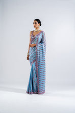Load image into Gallery viewer, ICE BLUE HEAVY MIRROR WORK SAREE WITH METALLIC BLOUSE