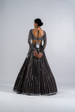 Load image into Gallery viewer, CHARCOAL GREY LINEAR DROP LEHENGA SET.