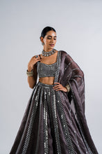 Load image into Gallery viewer, CHARCOAL GREY MIRROR SEAM LEHENGA SET.