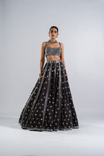 Load image into Gallery viewer, CHARCOAL GREY FLOWER LEHENGA SET.