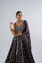 Load image into Gallery viewer, CHARCOAL GREY FLOWER LEHENGA SET.