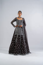 Load image into Gallery viewer, CHARCOAL GREY MIRROR WORK KURTA LEHENGA SET.