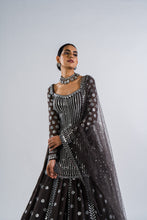 Load image into Gallery viewer, CHARCOAL GREY MIRROR WORK KURTA LEHENGA SET.