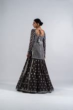 Load image into Gallery viewer, CHARCOAL GREY MIRROR WORK KURTA LEHENGA SET.