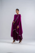 Load image into Gallery viewer, POP WINE ASYMETRICAL KURTA SET WITH DUPATTA