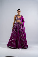 Load image into Gallery viewer, POP WINE LINEAR DROP LEHENGA WITH METALLIC BLOUSE