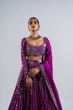 Load image into Gallery viewer, POP WINE LINEAR DROP LEHENGA SET.
