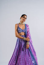 Load image into Gallery viewer, MAUVE LINEAR DROP LEHENGA WITH METALLIC BLOUSE