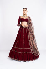Load image into Gallery viewer, Maroon double tier lehnga set