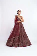 Load image into Gallery viewer, Maroon fully embroidered corset lehnga set