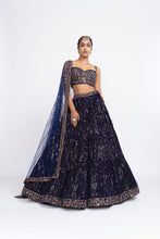 Load image into Gallery viewer, Navy blue dense dot corset lehnga set
