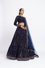 Load image into Gallery viewer, Navy blue dense dot lehnga set