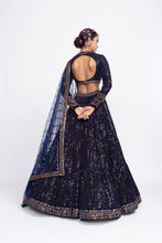 Load image into Gallery viewer, Navy blue dense dot lehnga set
