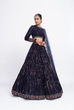 Load image into Gallery viewer, Navy blue dense dot lehnga set