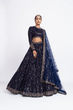 Load image into Gallery viewer, Navy blue dense dot lehnga set