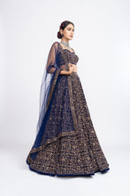 Load image into Gallery viewer, Navy blue fully embroidered corset lehenga set