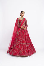Load image into Gallery viewer, Red floral bridal lehenga set