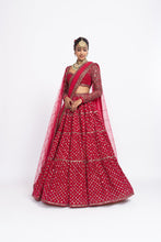 Load image into Gallery viewer, Red floral bridal lehenga set