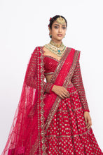 Load image into Gallery viewer, Red floral bridal lehenga set