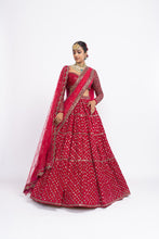 Load image into Gallery viewer, Red floral bridal lehenga set
