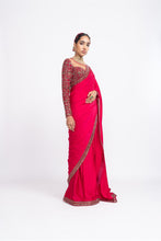 Load image into Gallery viewer, Red satin saree set