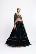 Load image into Gallery viewer, Deep green double tier lehnga set