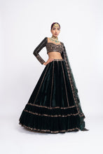 Load image into Gallery viewer, Deep green double tier lehnga set