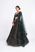 Load image into Gallery viewer, Deep green floral lehenga set