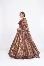 Load image into Gallery viewer, Maroon copper tissue lehnga set