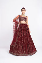 Load image into Gallery viewer, Maroon dense dot corset lehnga set