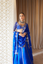 Load image into Gallery viewer, Royal Blue Big Flower Linear Lehenga Set