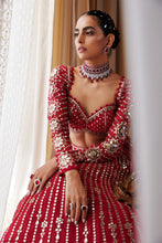 Load image into Gallery viewer, Crimson Red Small Flower Linear Lehenga Set