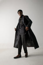 Load image into Gallery viewer, Black long overcoat with Loose Weave Sleeves