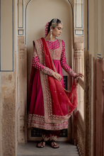 Load image into Gallery viewer, Noor - Dabka Zardozi Embroidered Chanderi Silk Hotpink Anarkali  Set
