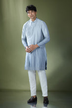 Load image into Gallery viewer, Powder Blue Ombre High-Neck Embroidered Kurta Set
