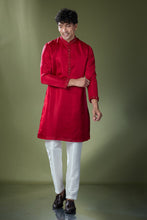 Load image into Gallery viewer, Cherry Red Mirror Embroidered Kurta Set
