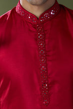 Load image into Gallery viewer, Cherry Red Mirror Embroidered Kurta Set
