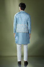 Load image into Gallery viewer, Blue Embroidered Kurta-Jacket Set
