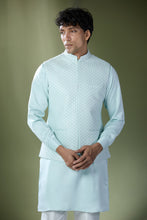 Load image into Gallery viewer, Aqua Blue Embroidered Kurta-Jacket Set
