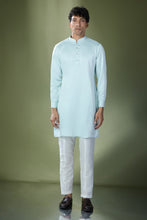 Load image into Gallery viewer, Aqua Blue Embroidered Kurta-Jacket Set
