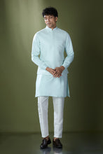 Load image into Gallery viewer, Aqua Blue Embroidered Kurta-Jacket Set
