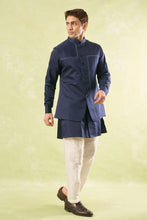 Load image into Gallery viewer, Navy Blue Running Stitch Kurta-Bundi Set

