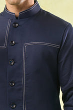 Load image into Gallery viewer, Navy Blue Running Stitch Kurta-Bundi Set
